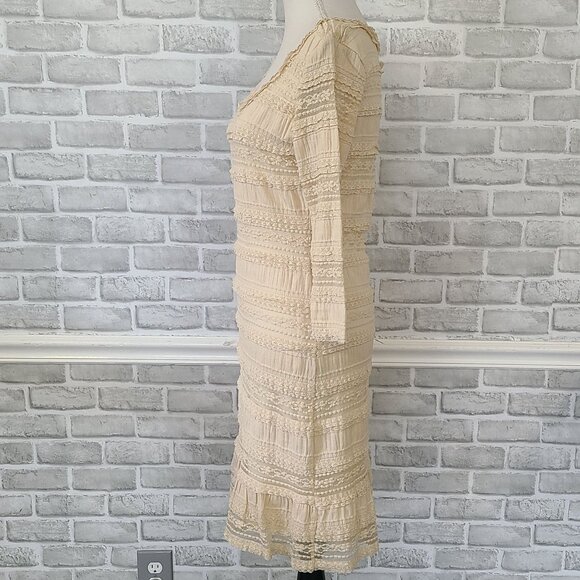 Max Edition Lace Ruffle Tiered Dress Long Sleeve Small Cream Romantic Fairy - Picture 3 of 7